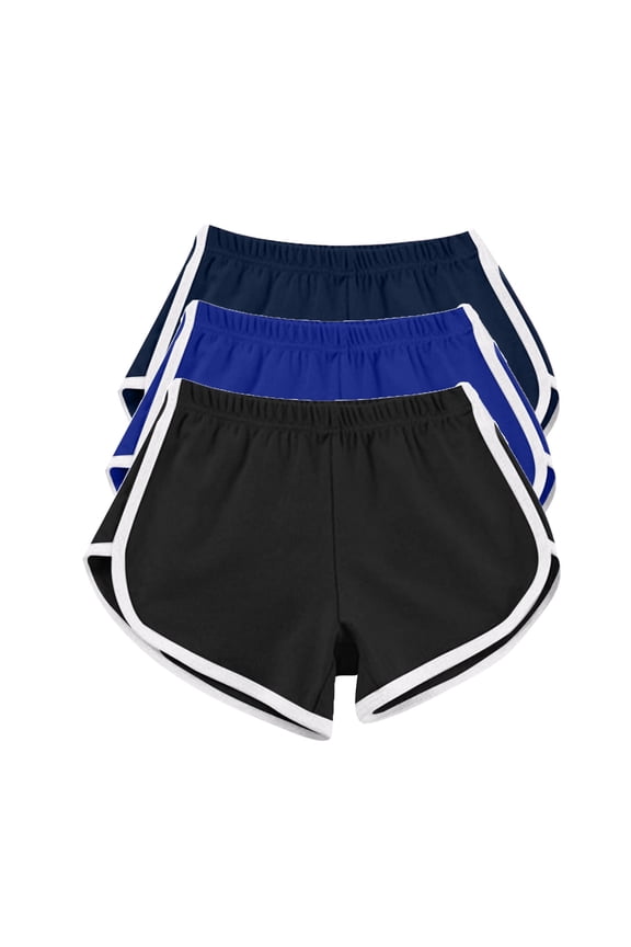 3 Pack Women Cotton Shorts Elastic Waist Sports Athletic Shorts Yoga Dance Colorblock Summer Hot Short Pants S-3XL (XL, Black)