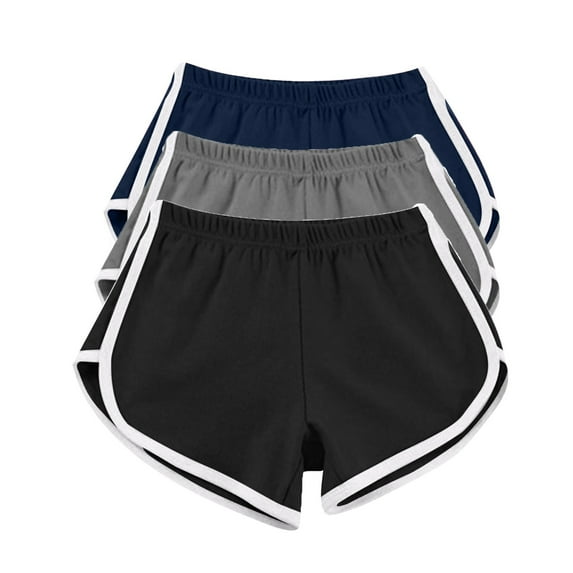 3 Pack Women Cotton Shorts Elastic Waist Sports Athletic Shorts Yoga Dance Colorblock Summer Hot Short Pants S-3XL (XXL, Black #D)