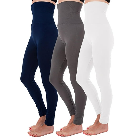 3-Pack Women High Waist Fleece Lined Tummy Control Full Length Leggings Winter Compression Top Legging Pants