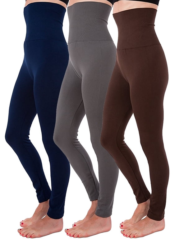 3-Pack Women High Waist Fleece Lined Tummy Control Full Length Leggings Winter Compression Top Legging Pants