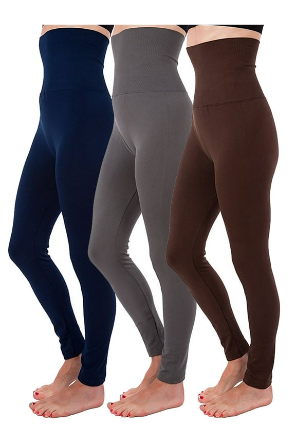 3-Pack Women High Waist Fleece Lined Tummy Control Full Length Leggings Winter Compression Top Legging Pants