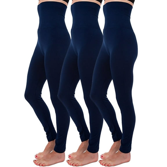 3-Pack Women High Waist Fleece Lined Tummy Control Full Length Leggings Winter Compression Top Legging Pants