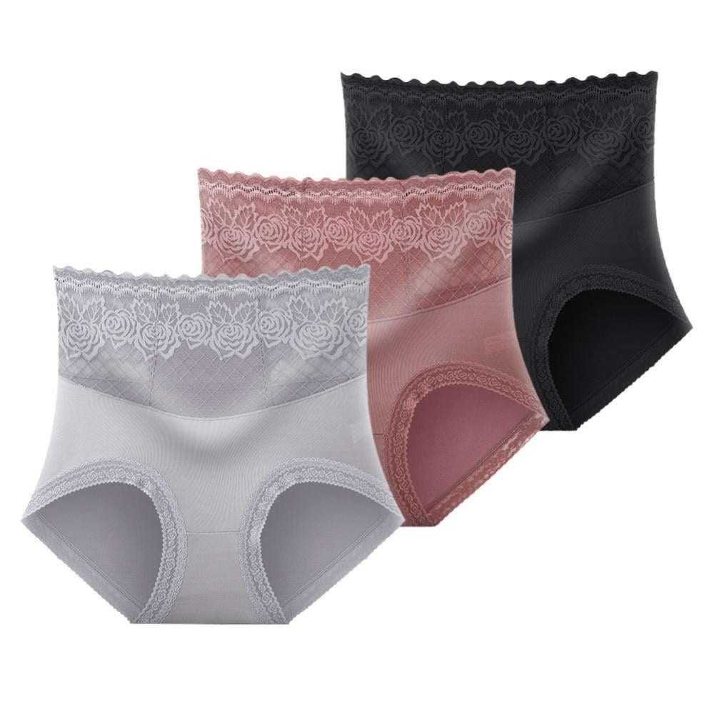 3-Pack Women High Waist Lace Briefs Floral Modal Tummy Control Underwear  Panties Full Coverage Sexy Panty