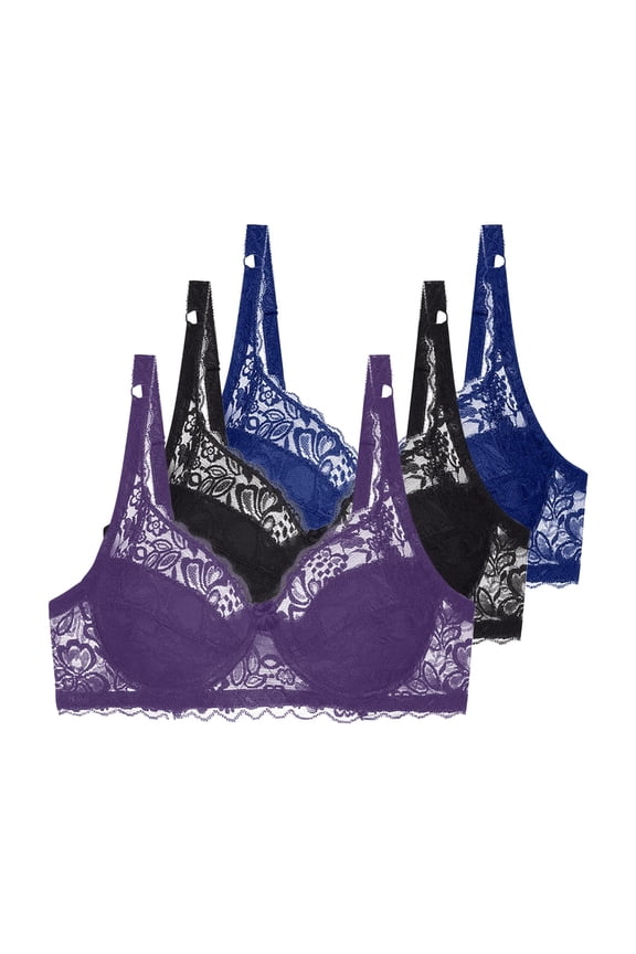 3 Pack Women Lace Bra Underwire Bralettes V Neck Lingerie Everyday Bras Comfortable Breathable Push up Bra Crop Top