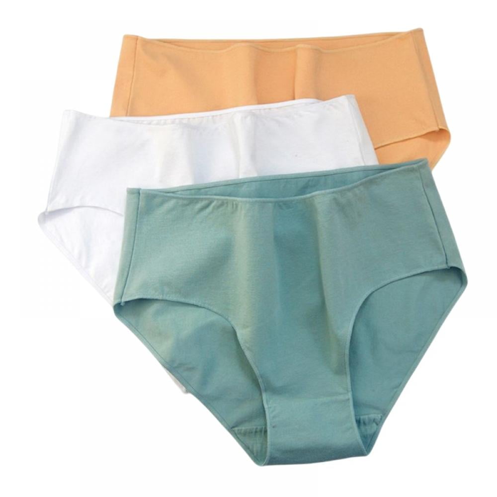 3-Pack Women Mid-Rise Soft Cotton Panties Solid Full Coverage Briefs Tummy  Control Panty Underpants Stretch Briefs