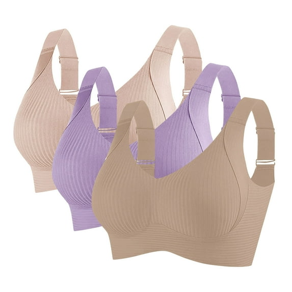 3-Pack Women No Underwire Sports Bras Full Coverage Push Up Support Comfort Wide Strap Seamless Everyday Bra