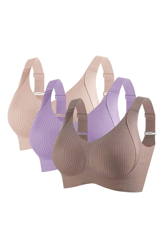 3-Pack Women No Underwire Sports Bras Full Coverage Push Up Support Comfort Wide Strap Seamless Everyday Bra