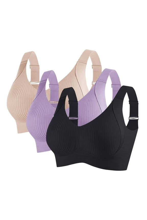 3-Pack Women No Underwire Sports Bras Full Coverage Push Up Support Comfort Wide Strap Seamless Everyday Bra