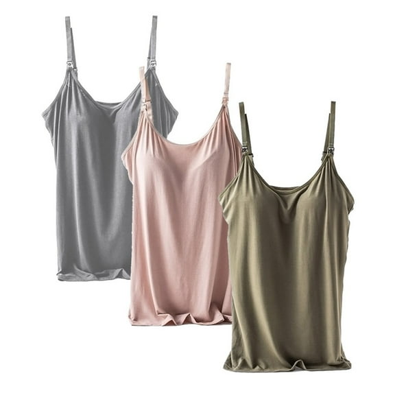 3 Pack Women Nursing Tank Tops Maternity Breastfeeding Camisole with Built in Bra