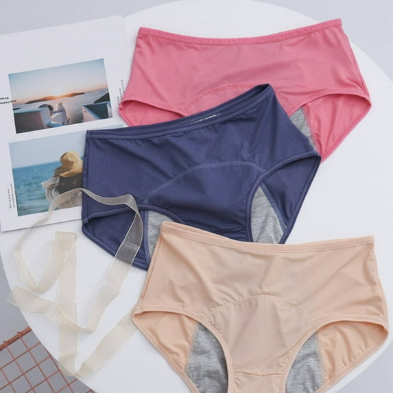 3 Pack Women Panties,Breathable Cotton Briefs,Menstrual Period Leak-Proof Panties,Female Loose Underpanties,Full Cover Briefs,Elastic Waist Stretch Panties,Lady Sanitary Panties