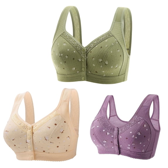 3 Pack Women Plus-size Bras Soft Front Closure Push Up and Liftup Bralettes No Underwire Seamless Comfy Underwear