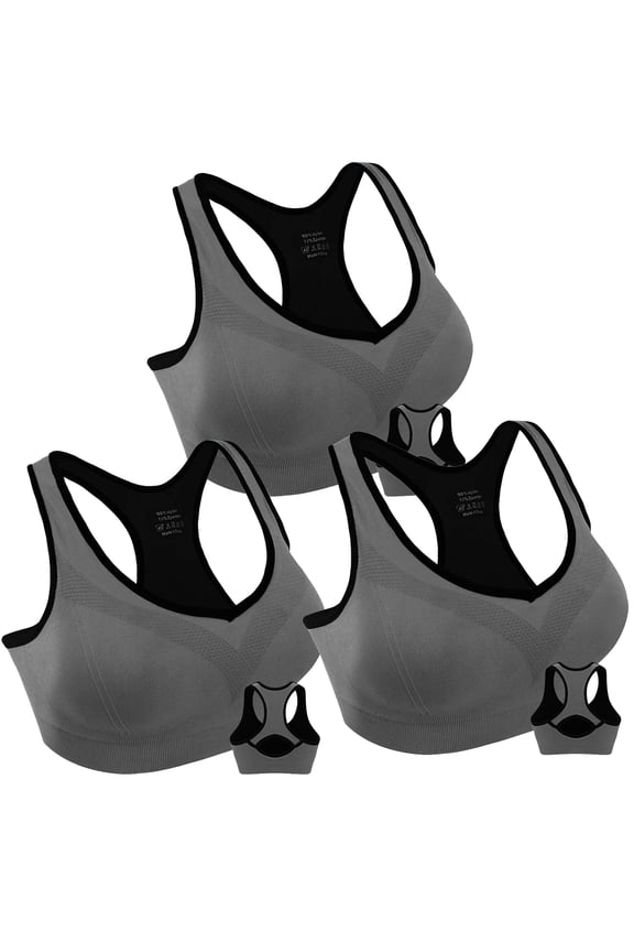 3 Pack Women Racerback Sports Bras High Impact Workout Yoga Gym Activewear Fitness Bra