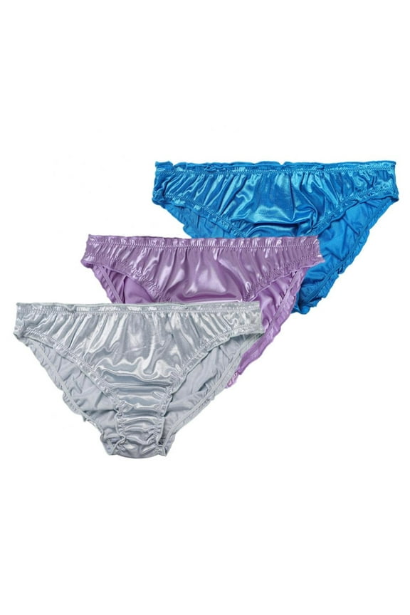 3-Pack Women Satin Panties Low-Waist Ruffle Milk Silk Sexy Underwear Bikini Briefs Elastic Ladies Underpants Lingerie