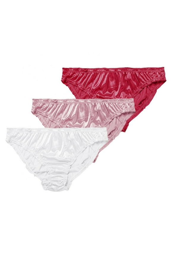 3-Pack Women Satin Panties Low-Waist Ruffle Milk Silk Sexy Underwear Bikini Briefs Elastic Ladies Underpants Lingerie