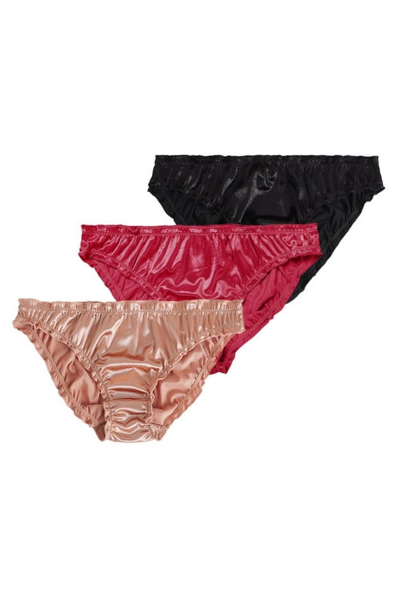 3-Pack Women Satin Panties Low-Waist Ruffle Milk Silk Sexy Underwear Bikini Briefs Elastic Ladies Underpants Lingerie