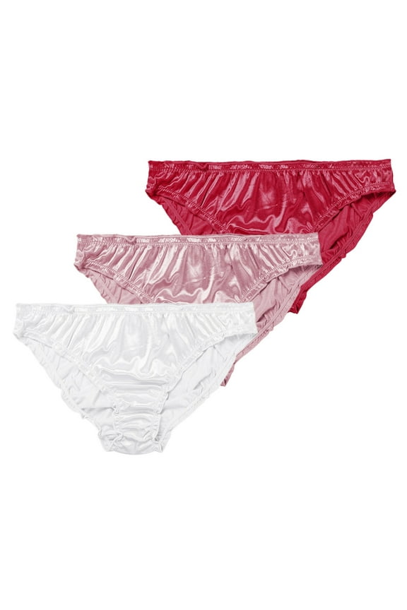 3-Pack Women Satin Panties Low-Waist Ruffle Milk Silk Underwear Comfortable Bikini Briefs Elastic Ladies Underpants Lingerie