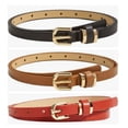 thumbnail image 1 of 3 Pack Women Skinny Belt Leopard Print Belt Chic Belts for Jeans Pants Fashion Solid Color with Gold Buckle, 1 of 9