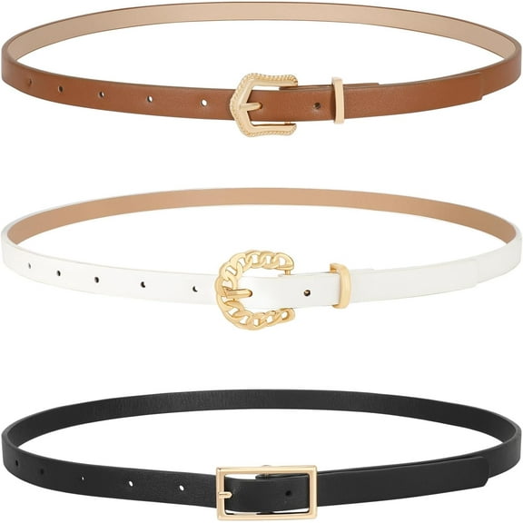 3 Pack Women Skinny Leather Belt for Dresses Thin Leather Waist Belts for Ladies Jeans 0.5" width