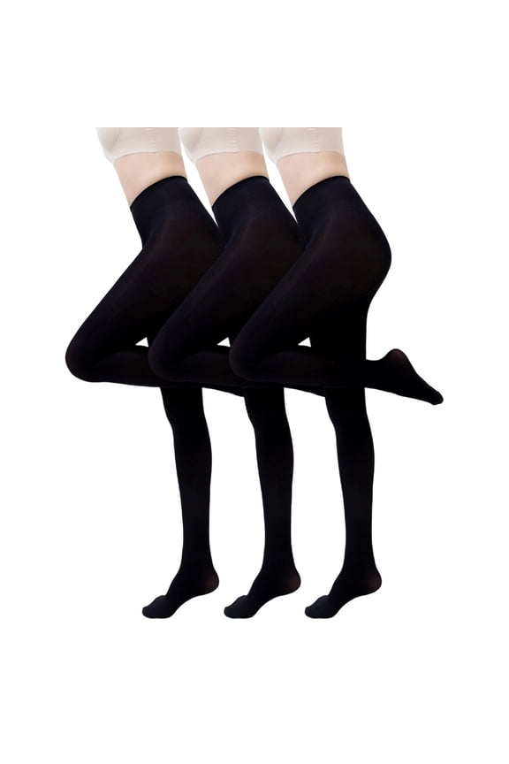 3 Pack Women Soft Opaque Tights, Solid Color High Waisted Pantyhose Teen Girls Footed Stockings Black L