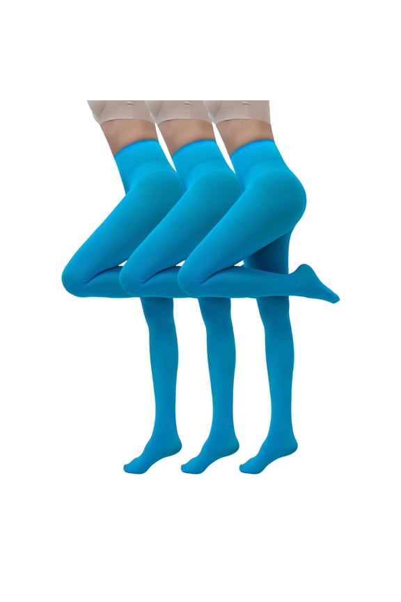 3 Pack Women Soft Opaque Tights, Solid Color High Waisted Pantyhose Teen Girls Footed Stockings Blue M