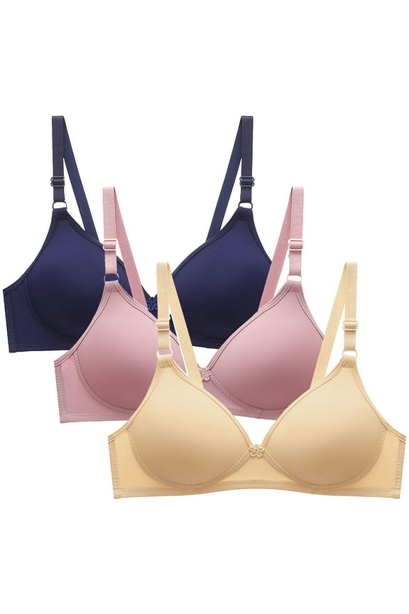 3 Pack Women Soild Color Bras, Push up Adjustable Strap Comfortable Lingerie, Wireless Small Cup Everyday Bralette