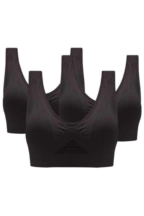 3 Pack Women Sports Bra No Wire Comfy Medium Support Seamless Wireless with Removable Pads Yoga Running Underwears (XX-Large, P)