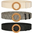thumbnail image 1 of 3 Pack Women Straw Woven Elastic Belts Wide Stretch Raffia Waist Belt for Summer Dress, 1 of 7