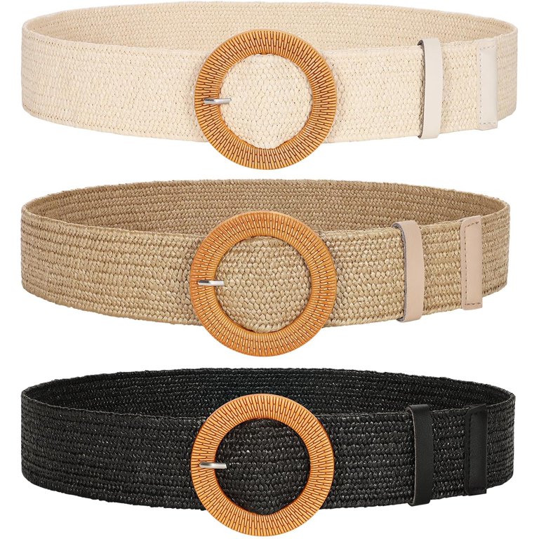 3 Pack Women Straw Woven Elastic Belts Wide Stretch Raffia  display picture 1