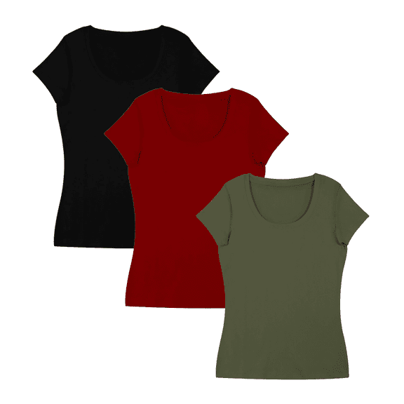3 Pack Women T-Shirt Short Sleeve Basic Tees Soft Stretch Cotton Tee Slim Casual Undershirt Tops