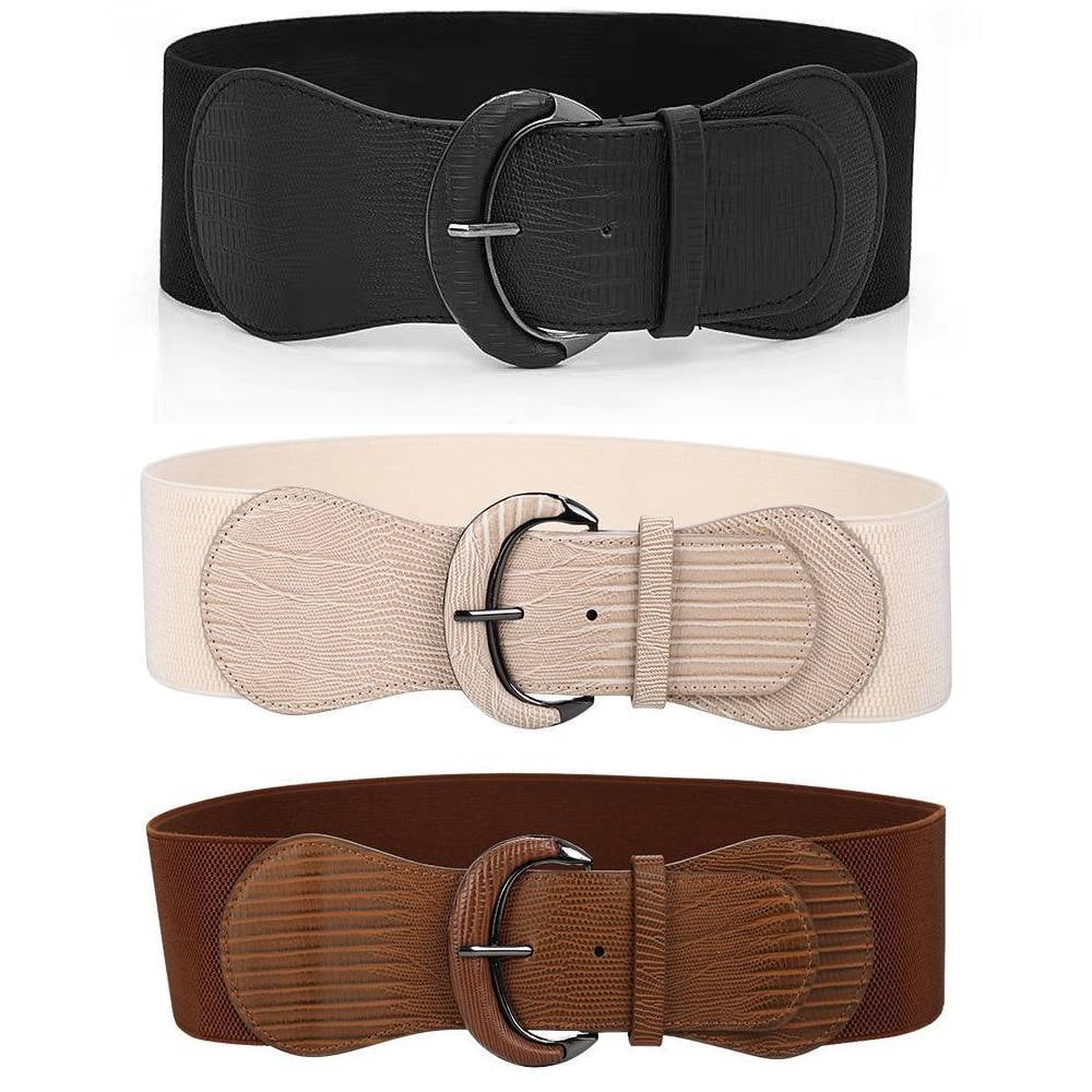 1988 3 Pack Women Wide Elastic Waist Belt For Dress Ladies Stretch WERFORU 2 Pack Women Elastic Stretchy Wide Belt for Dress  main image 3