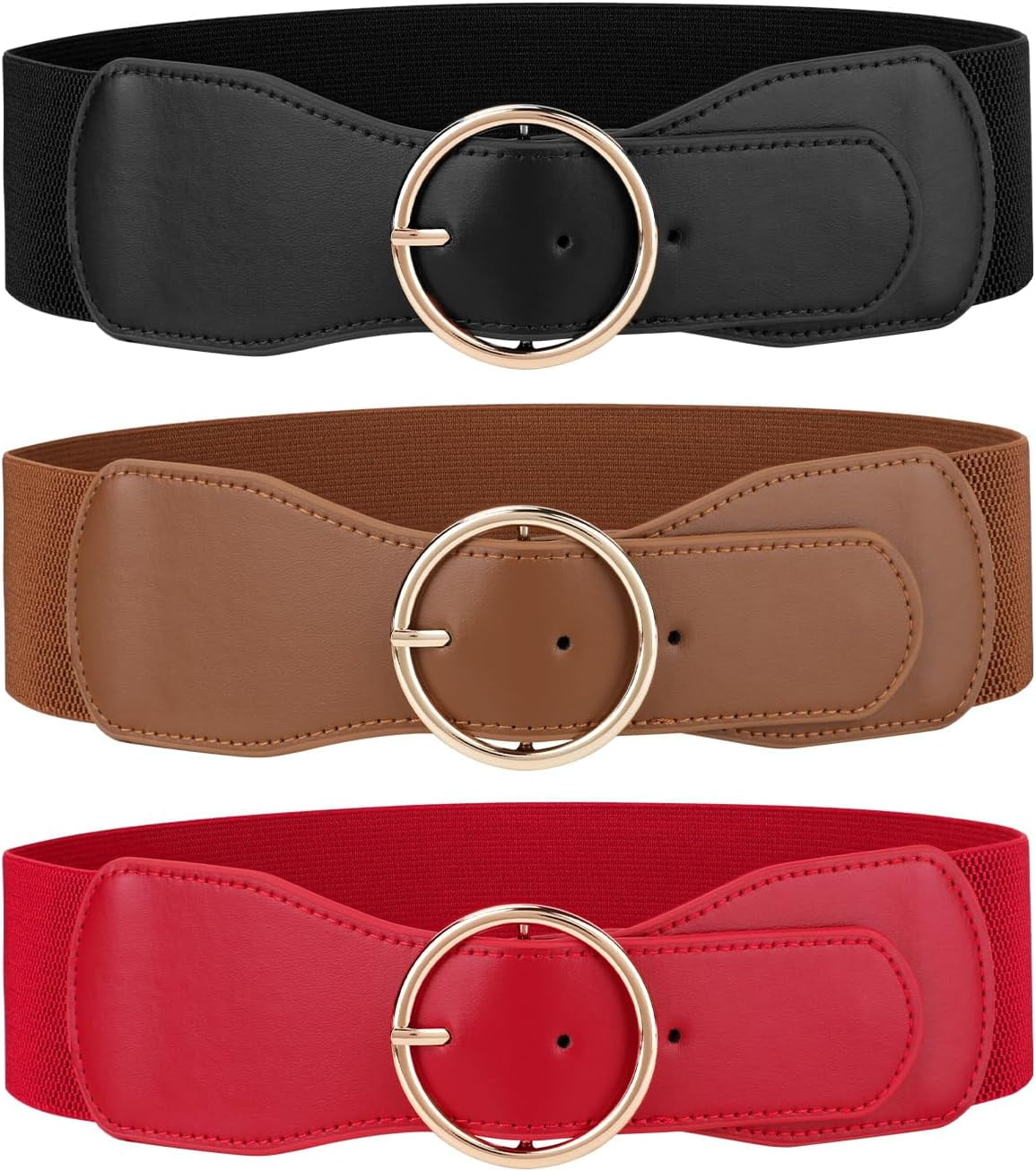 7458 3 Pack Women Wide Elastic Waist Belt For Dress Ladies Stretch WERFORU 2 Pack Women Elastic Stretchy Wide Belt for Dress  main image 3