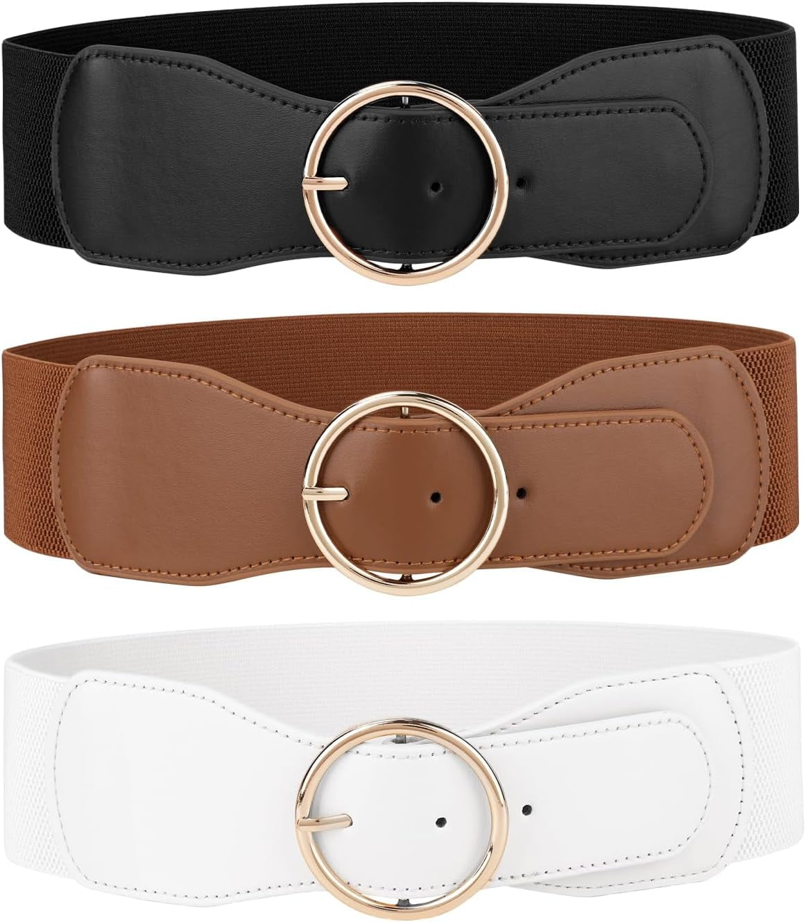 1371 3 Pack Women Wide Elastic Waist Belt For Dress Ladies Stretch 3 Pack Women Straw Woven Elastic Belts Wide Stretch Raffia  main image 2