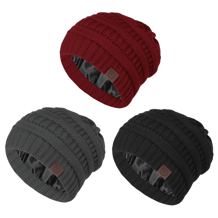 Ponceau Women Winter Hat, Satin Lined Chunky Cable Knit  display picture 3