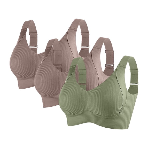 3 Pack Women Wirefree Sports Bra Adjustable Wide Shoulder Straps Fashion Solid Color Striped Style High Support Sports Bras for Women, Size M-3XL