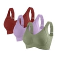 thumbnail image 1 of 3 Pack Women Wirefree Sports Bra Adjustable Wide Shoulder Straps Fashion Solid Color Striped Style High Support Sports Bras for Women, Size M-3XL, 1 of 2