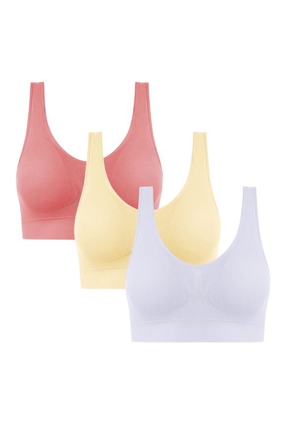 3-Pack Women Workout Sports Bra Seamless Wirefree Push Up Full Coverage Bralettes Low-Impact Activity Bras