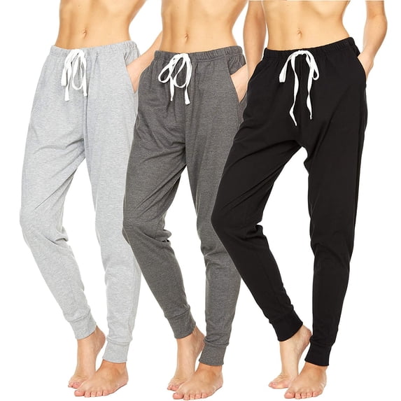 3 Pack: Women's 100% Cotton Lounge Sleep Jogger Sweatpants with Pockets Small, Set A