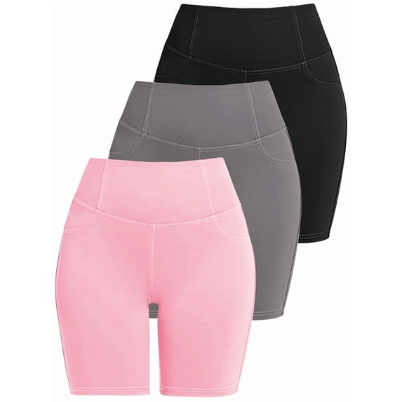3 Pack Women's 8'' Athletic Long Shorts with 4 Pockets High Waisted Shorts for Women Walking Running Casual