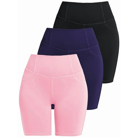 3 Pack Women's 8'' Athletic Long Shorts with 4 Pockets High Waisted Shorts for Women Walking Running Casual