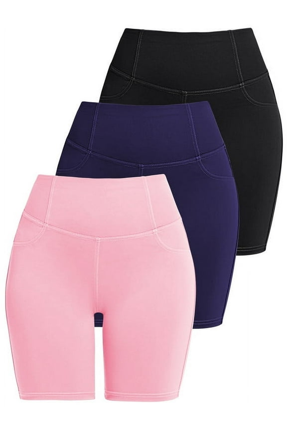 3 Pack Women's 8'' Athletic Long Shorts with 4 Pockets High Waisted Shorts for Women Walking Running Casual