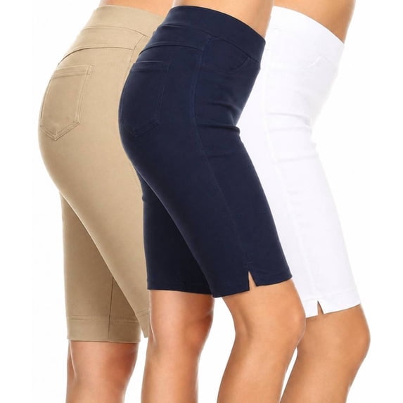 3 Pack Women's 9" Pull on Bermuda Shorts Side Slit Jean Style Casual Short S-3XL