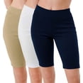 thumbnail image 1 of 3 Pack Women's 9" Pull On Bermuda Shorts Side Slit Jean Style Casual Elastic Waist Knee  Length Shorts Size  S-3XL, 1 of 6