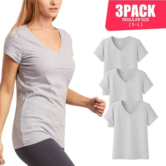 3 Pack Women's 95% Cotton T-Shirts V Neck Classic Fit Short Sleeve Regular Size Workout Breathable Casual Athletic Yoga Solid Tee Lady Womenswear Top