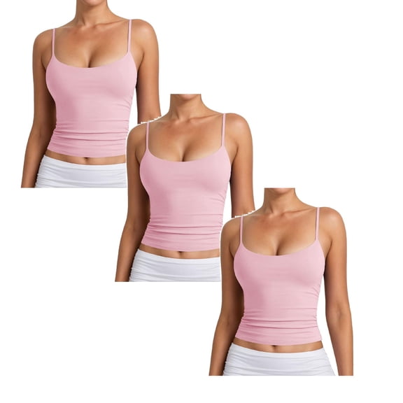 3 Pack Women's Basic Scoop Neck Tank Tops Adjustable Spaghetti Strap Sleeveless Camisole Going Out Crop Tops Red XS