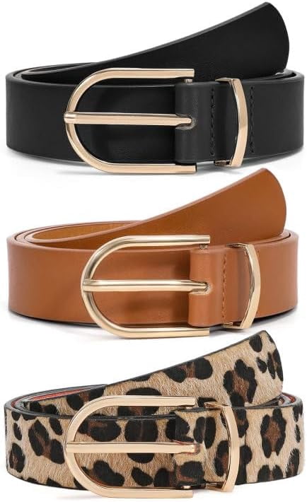 9188 3 Pack Women\'s Belts For Jeans Pants Fashion Gold Buckle Ladies Dress 3 Pack Women main image 2