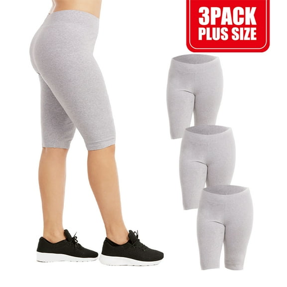 3 Pack Women's Biker Shorts Cotton Knee Length Leggings Curvy Plus Size High Waisted No See-Through Workout Running Cycling Tummy Control Activewear