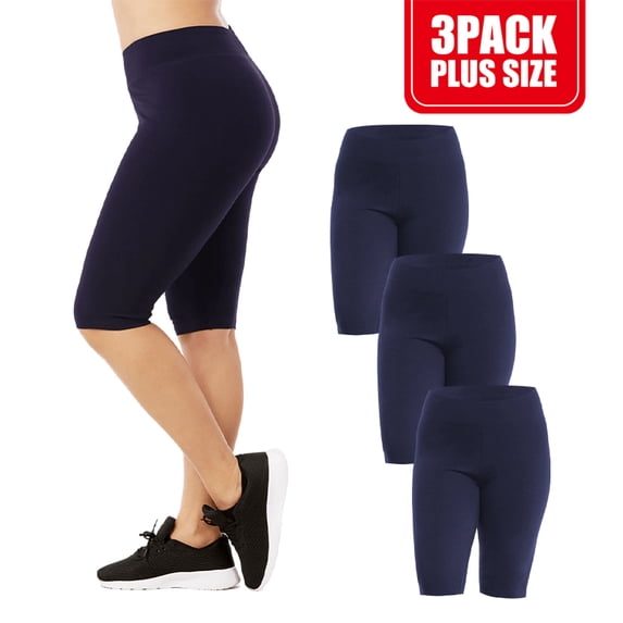 3 Pack Women's Biker Shorts Cotton Knee Length Leggings Curvy Plus Size High Waisted No See-Through Workout Running Cycling Tummy Control Activewear