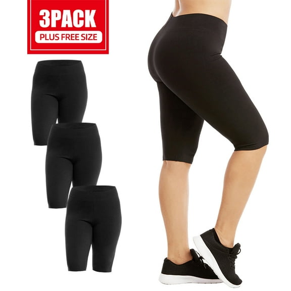 3 Pack Women's Biker Shorts Cotton Knee Length Leggings Curvy Plus Size High Waisted No See-Through Workout Running Cycling Tummy Control Activewear