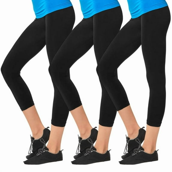 3 Pack Women’s Capri Leggings Stretch Tummy Control Buttery Ribbed Waistband Yoga Pants No See-Through Athletic Workout Running Cycling Activewear