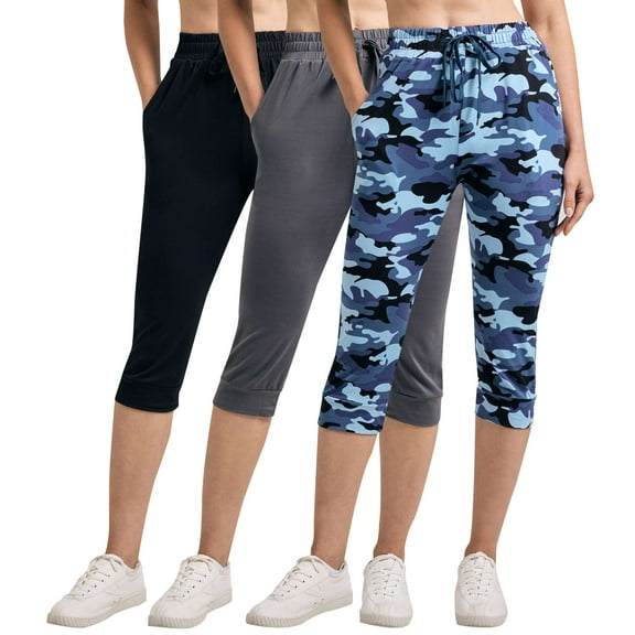 3-Pack: Women's Capri Silky Soft Joggers Cuffed Athletic Comfy Casual Sweatpants with Pockets (Available in Plus Size)